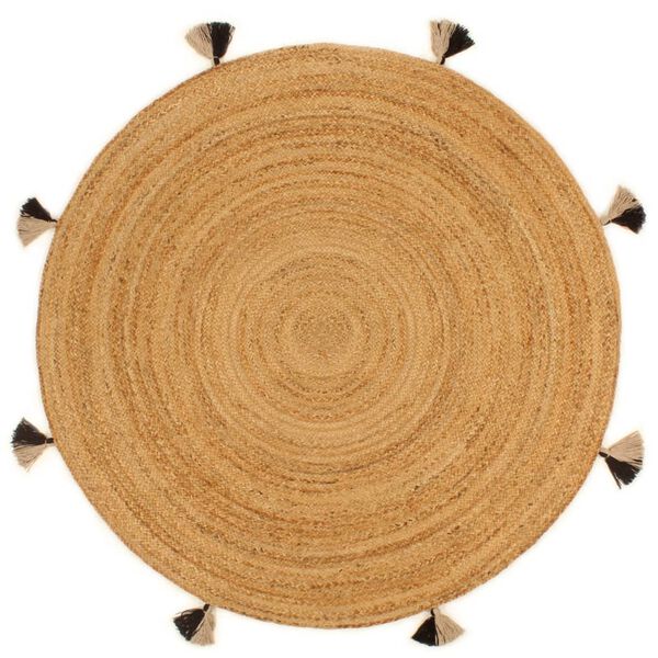 vidaXL Braided Area Rug with Tassels 150 cm Jute Round