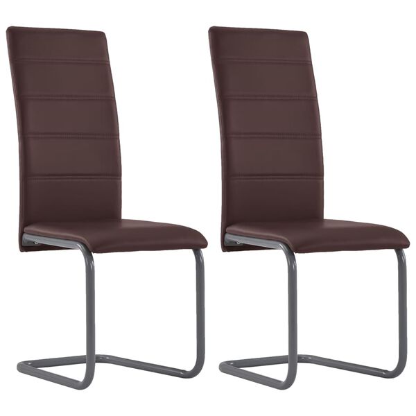 vidaXL Cantilever Dining Chairs 2 pcs Brown Faux Leather