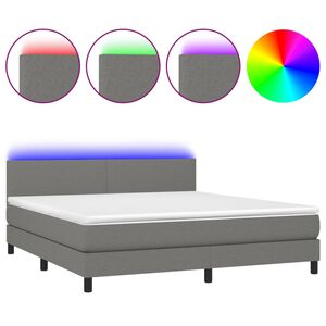 vidaXL Box Spring Bed with Mattress&LED Dark Grey 180x200cm Fabric