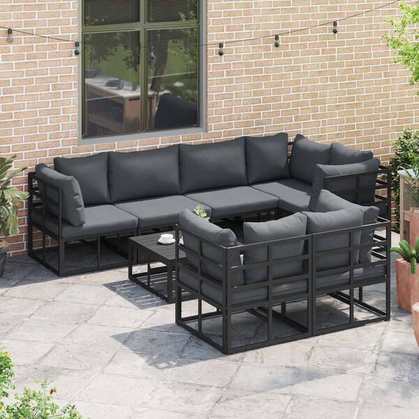 vidaXL Garden Sofa Set with Cushion 7 pcs Black Aluminium