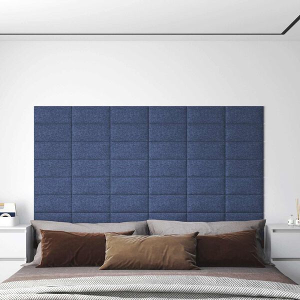 vidaXL Wall Headboard 12 pcs Blue 30 x 15 cm Fabric