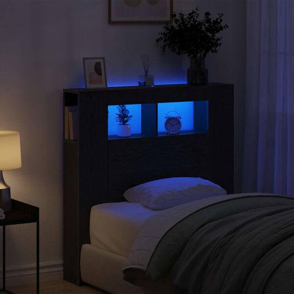 vidaXL LED Headboard Black Oak 100 x 18.5 x 103.5 cm Engineered Wood