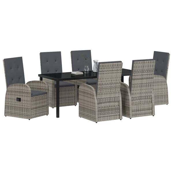 vidaXL Garden Dining Set with Cushion 7 pcs Grey Poly Rattan