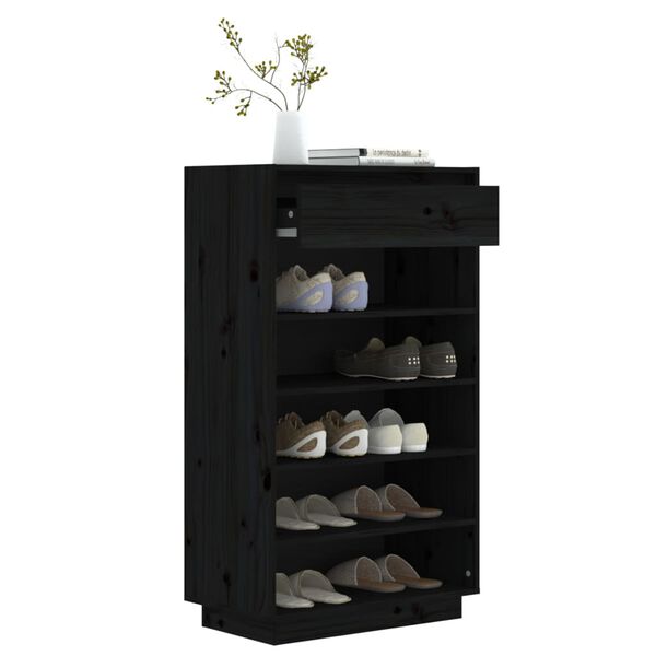 vidaXL Shoe Cabinet Black 60x34x105 cm Solid Wood Pine