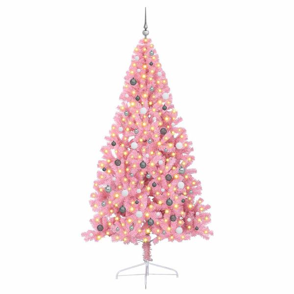 vidaXL Artificial Pre-lit Christmas Tree with 300 LEDs Pink 240 cm PVC
