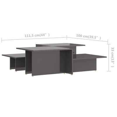 vidaXL Coffee Tables 2 pcs High Gloss Grey 111.5x50x33 cm Engineered Wood
