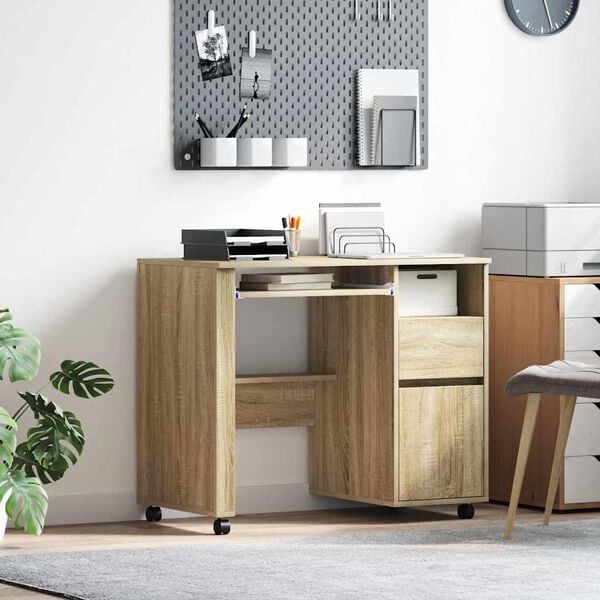 vidaXL Desk with Wheels Sonoma Oak 91 x 50 x 77 cm Engineered Wood