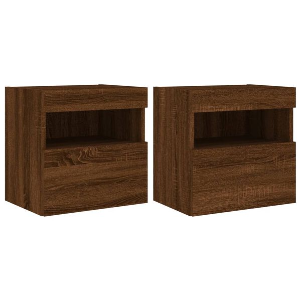 vidaXL TV Wall Cabinets with LED Lights 2 pcs Brown Oak 40x30x40 cm
