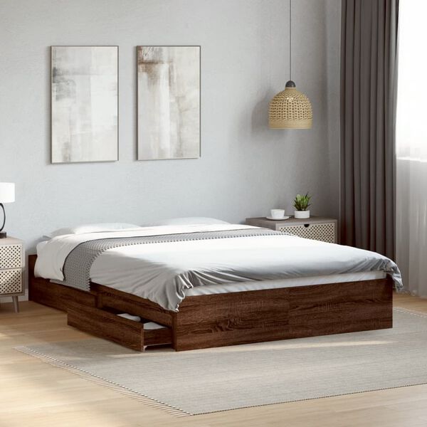vidaXL Bed Frame with Drawers without Mattress Brown Oak 120x190 cm Small Double
