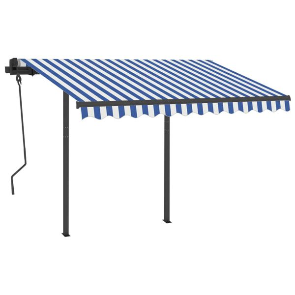 vidaXL Manual Retractable Awning with Posts 3x2.5 m Blue and White