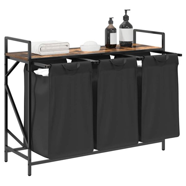 vidaXL Laundry Basket 3 Compartments with Shelf Smoked Oak