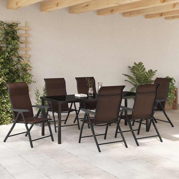 vidaXL Garden Dining Set 7 pcs Brown Powder-Coated Steel