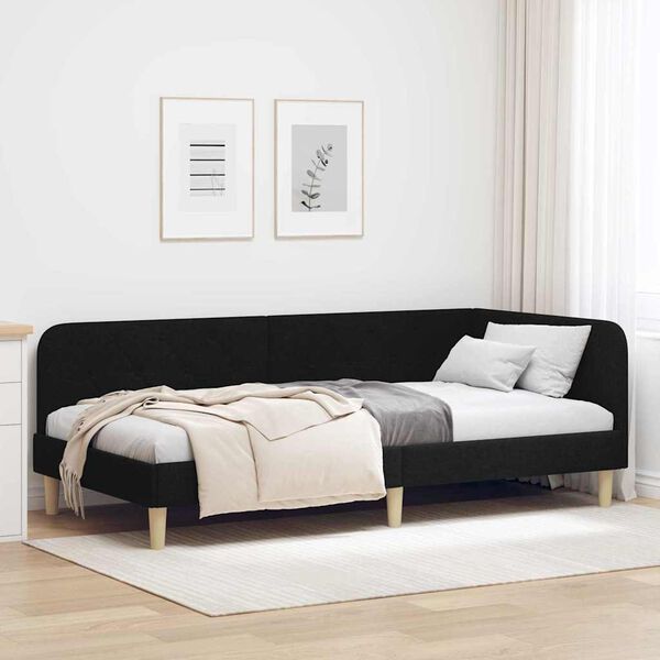 vidaXL Corner Bed Frame with Headboard Black 90 x 200 cm Fabric