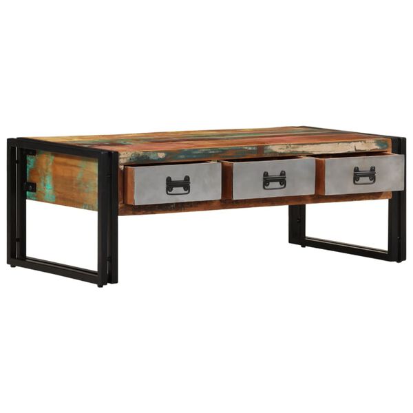 vidaXL Coffee Table with 3 Drawers Solid Reclaimed Wood 100x50x35 cm