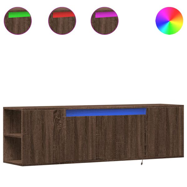 vidaXL TV Wall Cabinet with LED Lights Brown Oak 135x31x39.5 cm