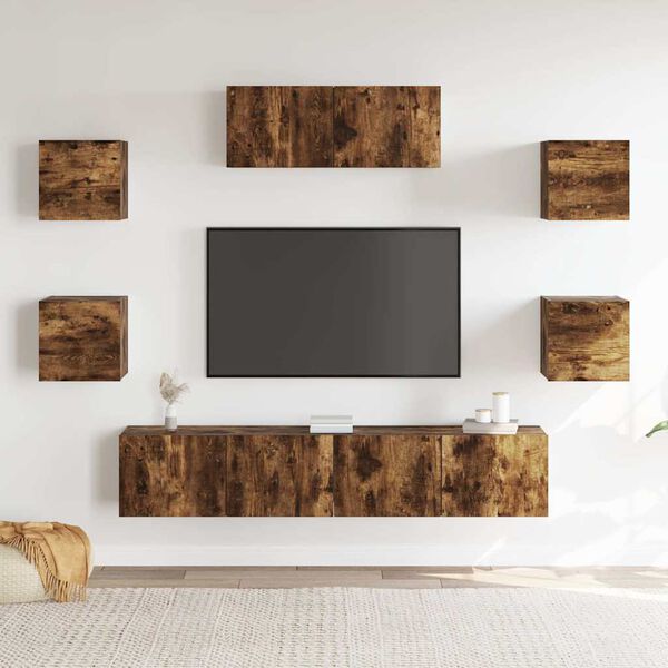 vidaXL 7 Piece TV Cabinet Set Smoked Oak Engineered Wood