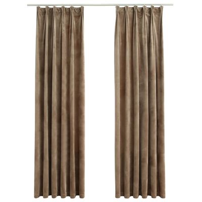 vidaXL Blackout Curtains 2 pcs with Hooks Velvet Beige 140x175 cm