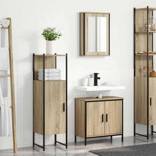 vidaXL Bathroom Furniture Set with Shelf 3 pcs Brown Engineered wood
