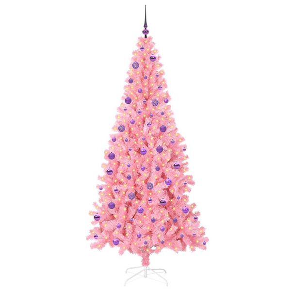vidaXL Christmas Tree with 300 LEDs with Stand Pink 210 cm PVC