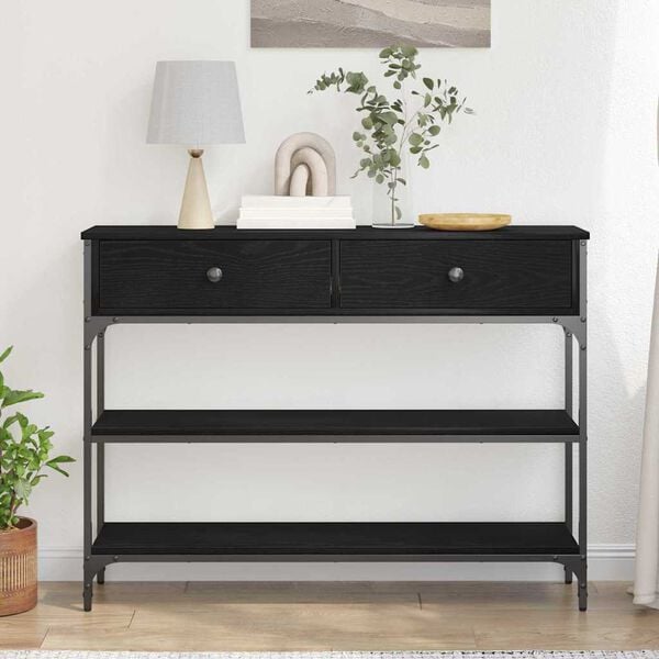 vidaXL Console Table Black Oak 100 x 25 x 75 cm Engineered Wood