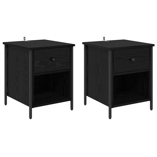 vidaXL Bedside Cabinet 2 pcs Black Oak 40 x 42 x 50 cm Engineered Wood