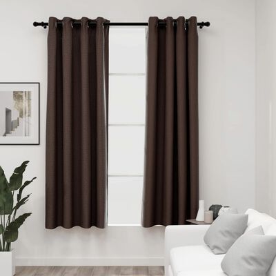 vidaXL Linen-Look Blackout Curtains with Grommets 2pcs Taupe 140x175cm
