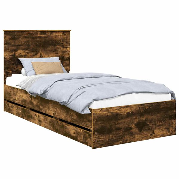 vidaXL Bed Frame with Drawer Smoked Oak 90 x 200 cm Engineer Wood