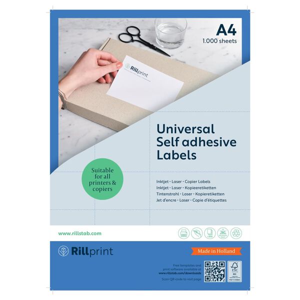 rillprint Self-adhesive Sticker Labels 210x297 mm 1000 Sheets White