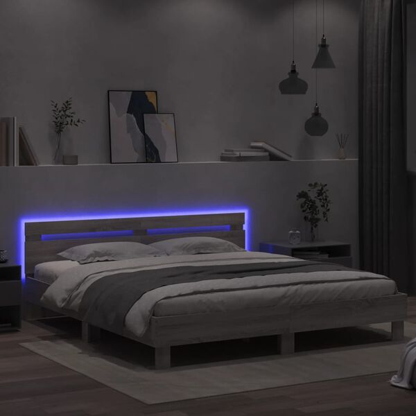 vidaXL Bed Frame with LED without Mattress Grey Sonoma 160x200 cm