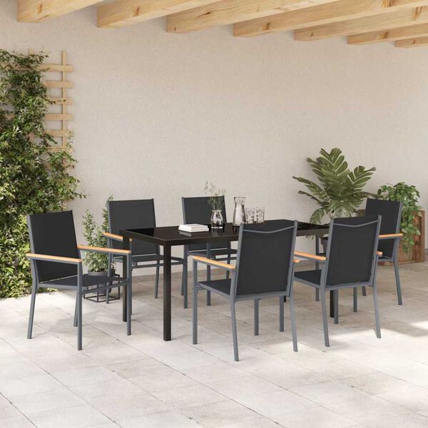 vidaXL Garden Dining Set 7 pcs Black Powder-coated Steel
