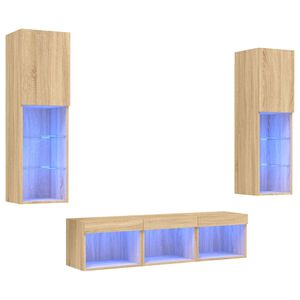 vidaXL 5 Piece TV Wall Units with LED Sonoma Oak Engineered Wood