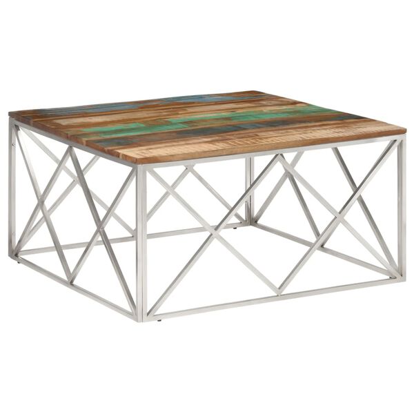 vidaXL Coffee Table Silver Stainless Steel and Solid Reclaimed Wood