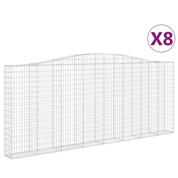 vidaXL Arched Gabion Baskets 8 pcs 400x30x160/180 cm Galvanised Iron
