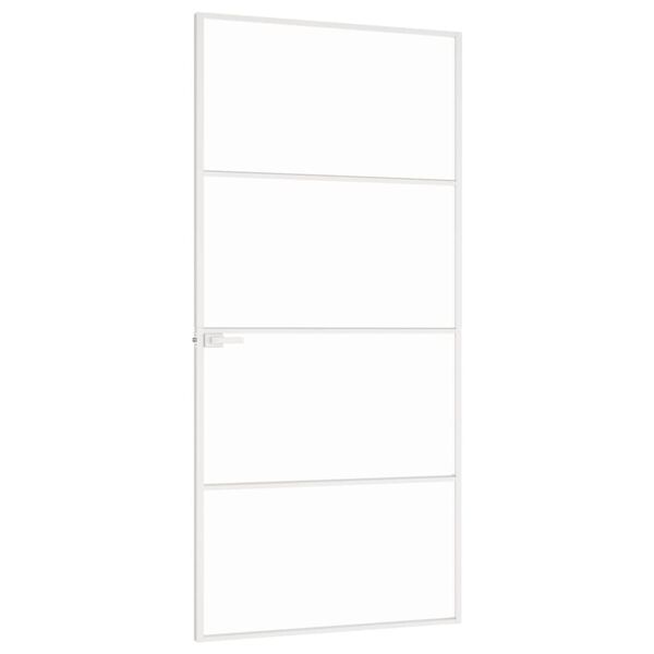 vidaXL Interior Door White 93x201.5 cm Tempered Glass&Aluminium Slim