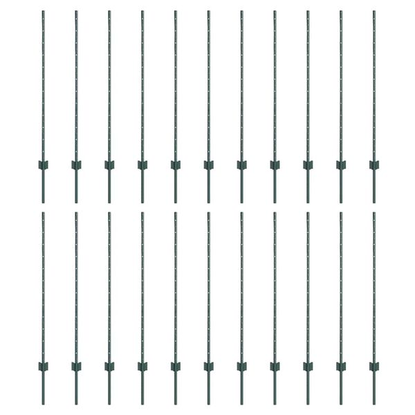 vidaXL Fence Posts Height Adjustable Manual 22 pcs Green 160 cm Steel