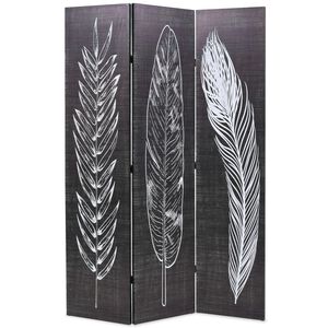 vidaXL Folding Room Divider 120x170 cm Feathers Black and White