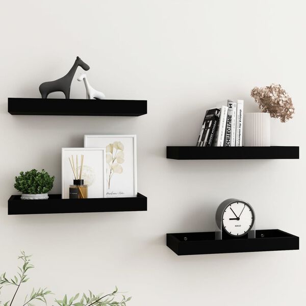 vidaXL Loggia Wall Shelves 4 pcs Black 40x15x4 cm MDF