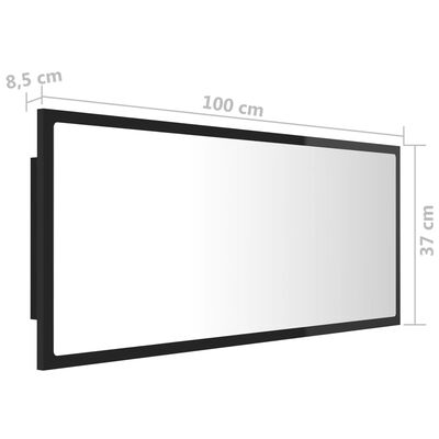 vidaXL LED Bathroom Mirror High Gloss Black 100x8.5x37 cm Acrylic