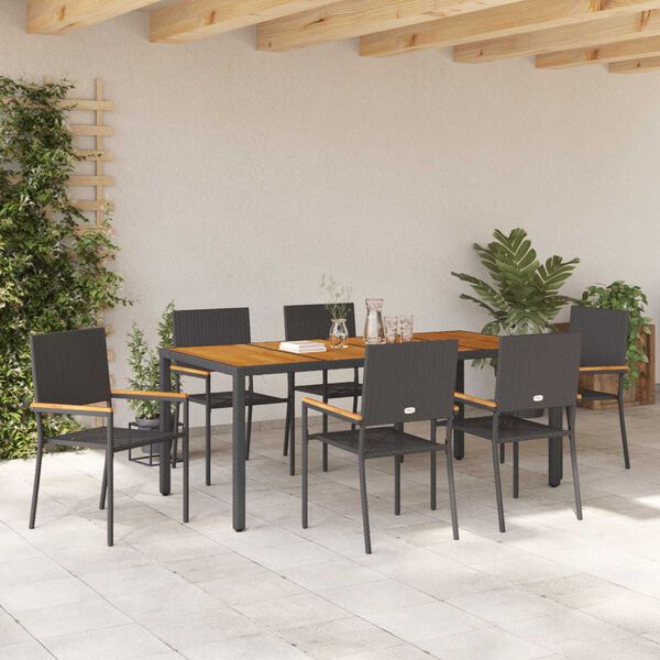 vidaXL Garden Dining Set 7 pcs Black Poly Rattan