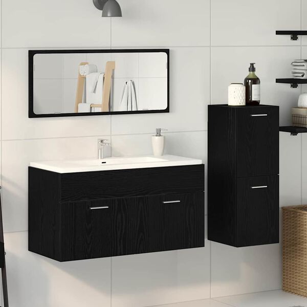 vidaXL Bathroom Furniture Set 3 pcs Black Oak Engineered Wood
