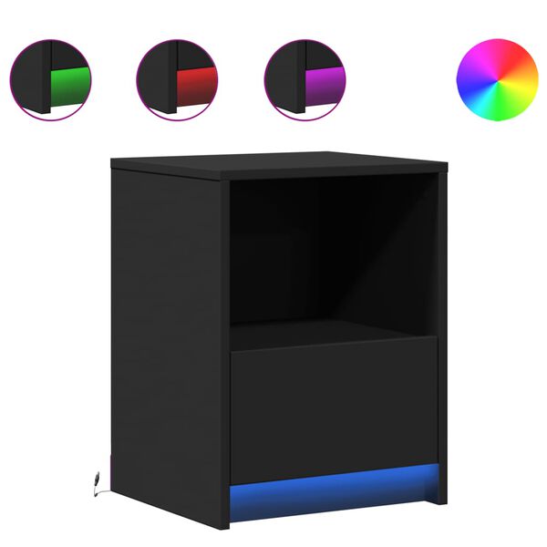 vidaXL Bedside Cabinets with LED Lights 2 pcs Black Engineered Wood