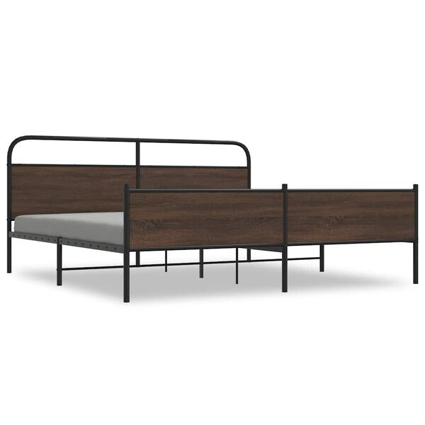 vidaXL Metal Bed Frame without Mattress Brown Oak 180x200 cm Super King