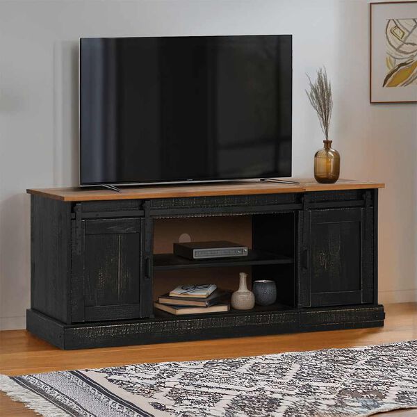 vidaXL TV Cabinet HALDEN 2 Sliding Doors Black 150x40x60 cm Solid Wood