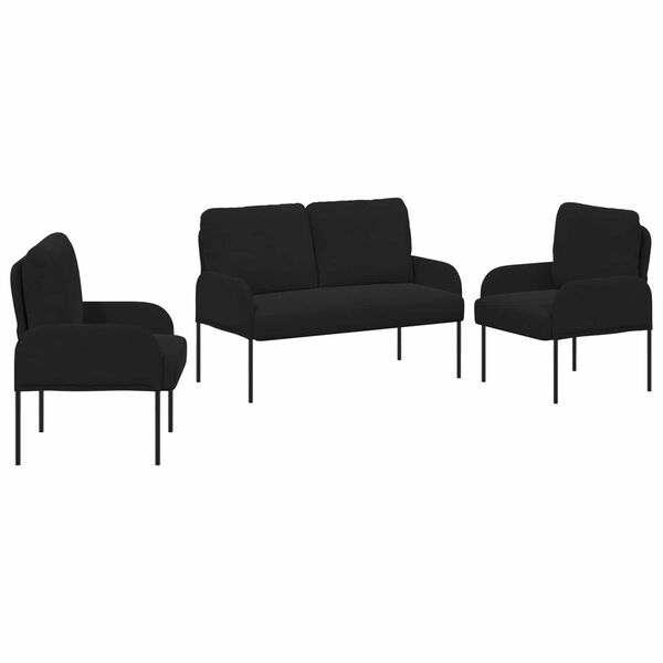 vidaXL Sofa Sets with Cushion 3 pcs Black 115 x 56 x 80 cm Plywood