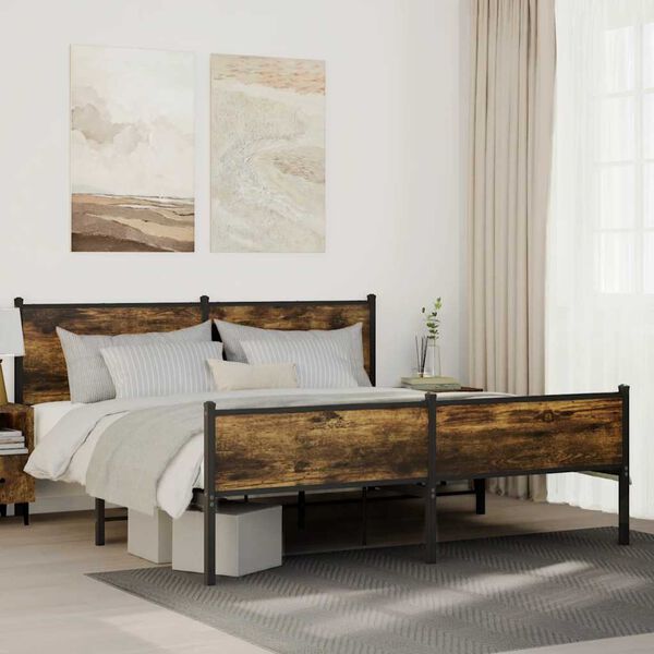 vidaXL Metal Bed Frame without Mattress Smoked Oak 180x200 cm Super King
