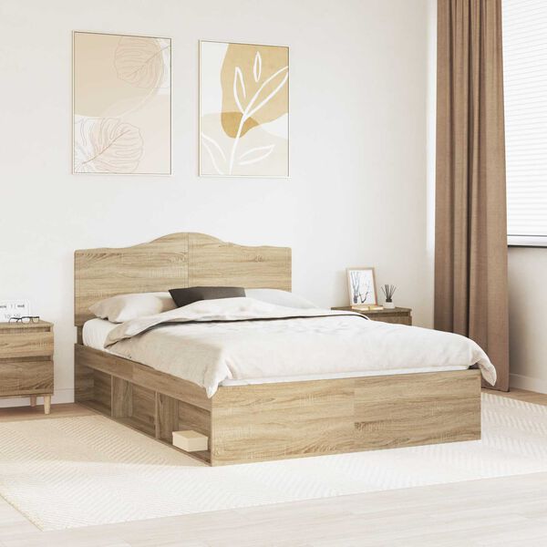 vidaXL Bed Frame with Headboard Sonoma 160 x 200 cm Solid Pine Wood