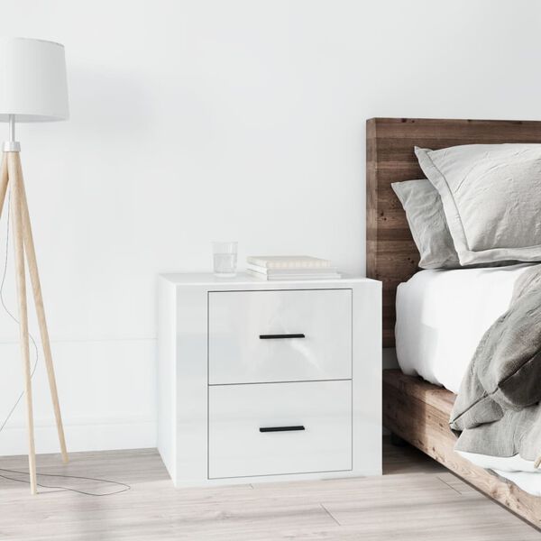 vidaXL Bedside Cabinet High Gloss White 50x39x47 cm