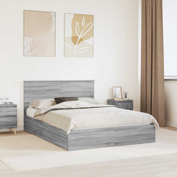 vidaXL Storage Bed Grey Sonoma 150 x 200 cm Engineered Wood