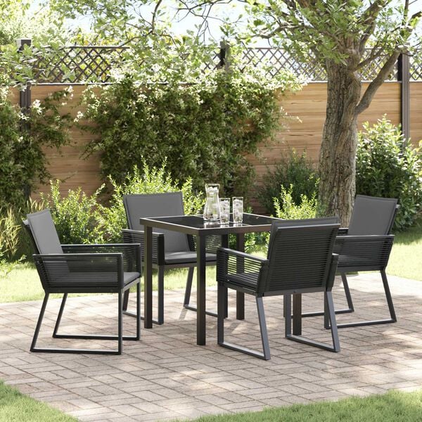 vidaXL Garden Dining Set 5 pcs Black Poly rattan