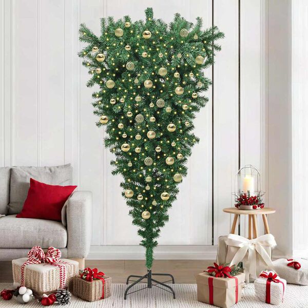 vidaXL Upside-down Artificial Pre-lit Christmas Tree with Ball Set